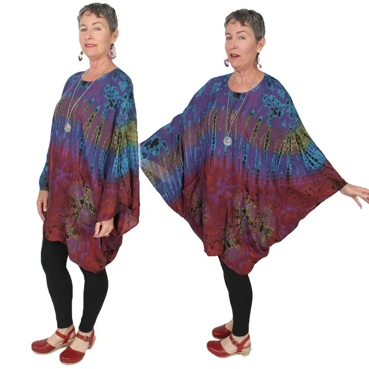 Boho Chic SunHeart Plus Size Batik Top - Stylish Resort Wear for Hippie Look, Sizes Small to 6X