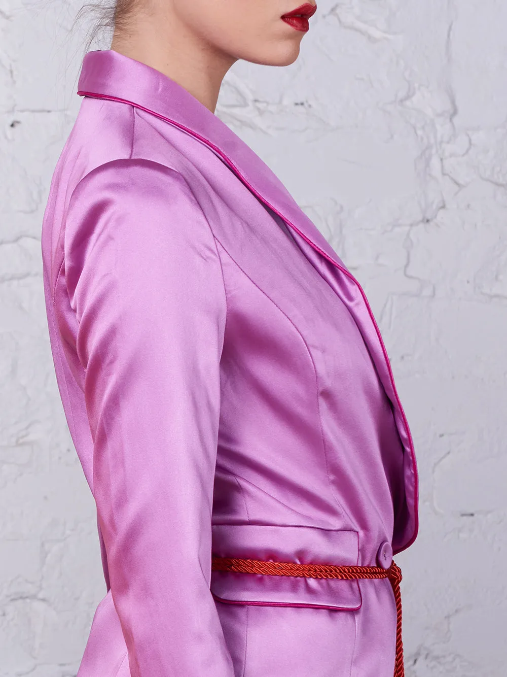 Tasseled Satin Blazer   Pants (Two-Piece Set) in Pink