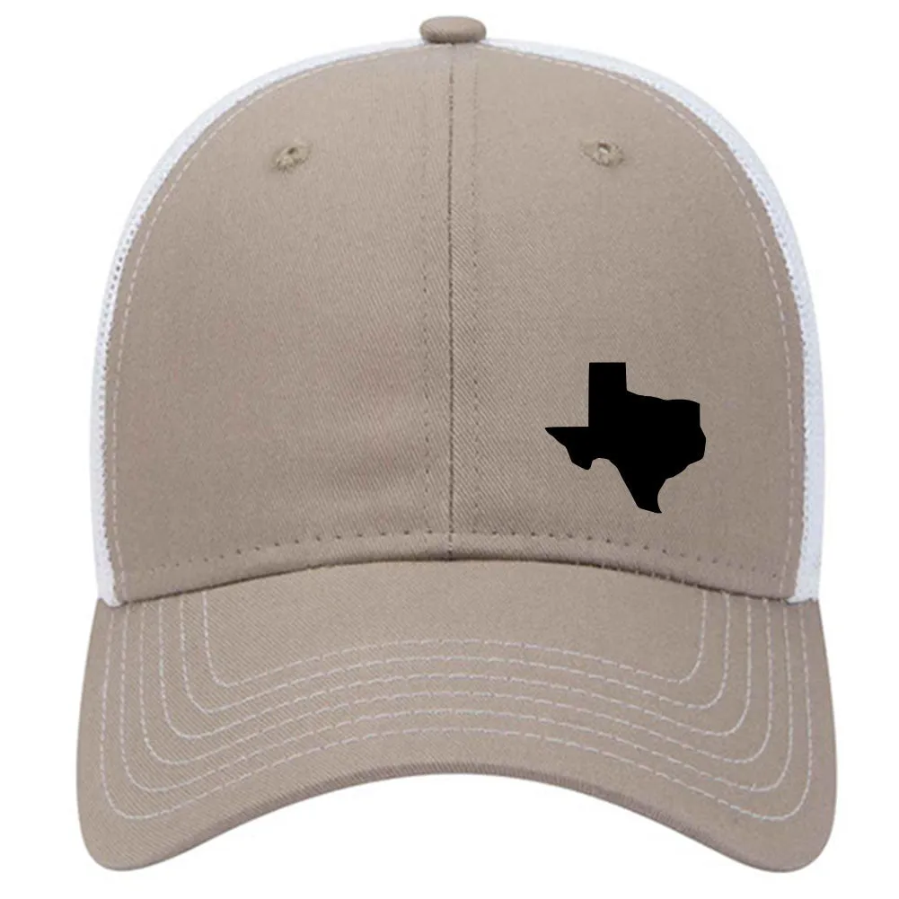 Texas State Black Map 6 Panel Low Profile Mesh Back Trucker Hat - For Men and Women