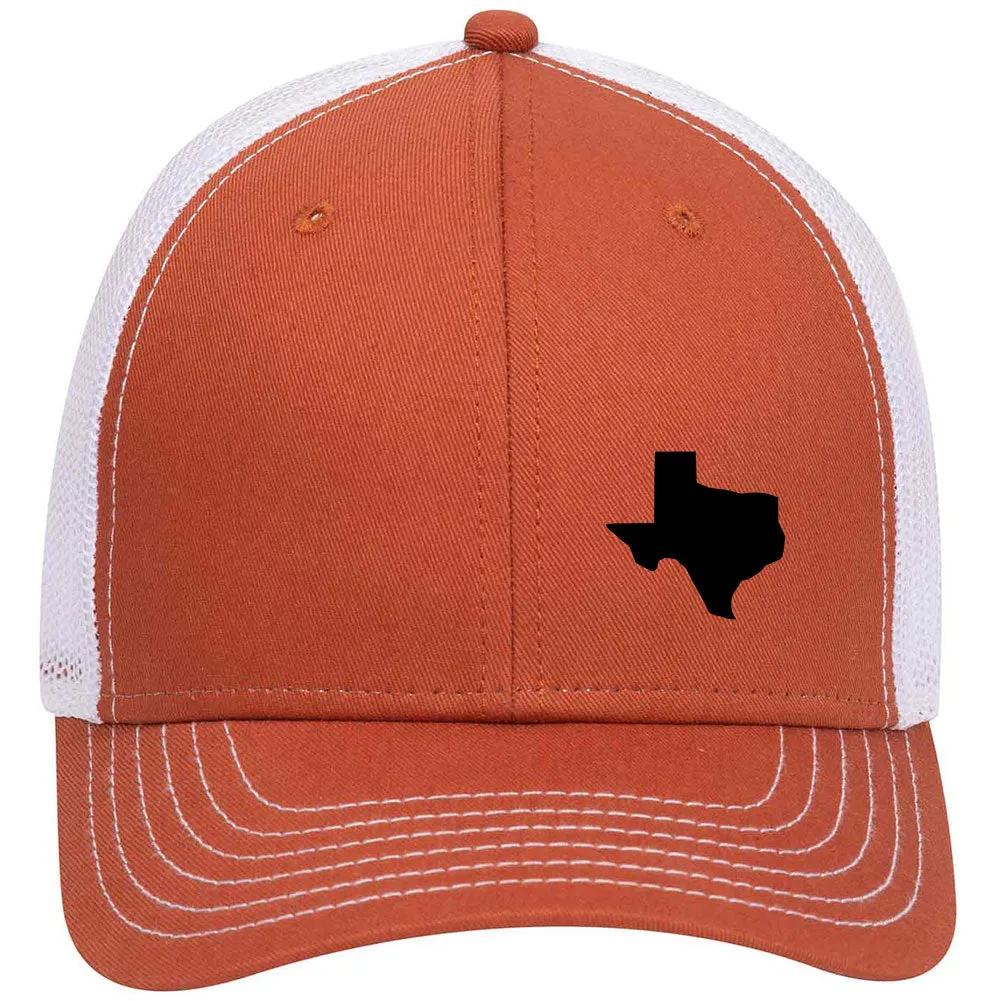 Texas State Black Map 6 Panel Low Profile Mesh Back Trucker Hat - For Men and Women