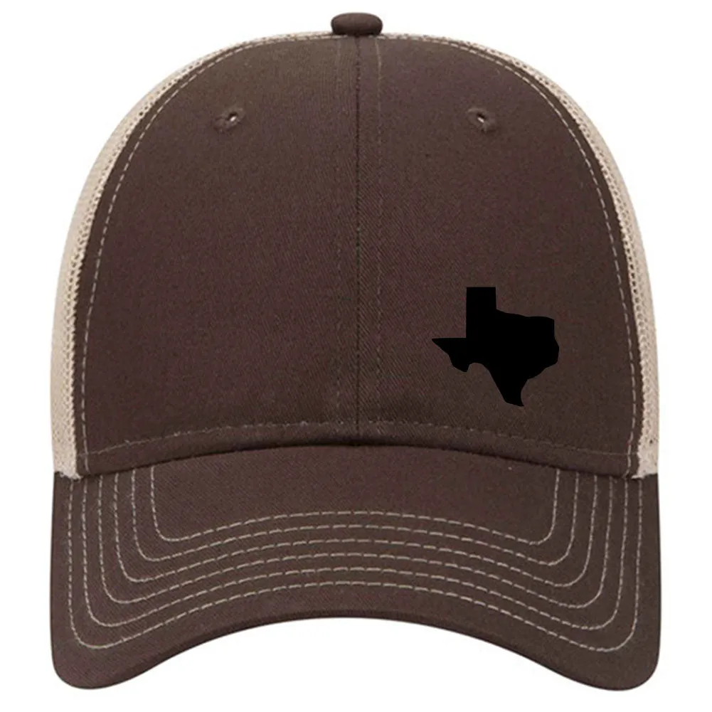 Texas State Black Map 6 Panel Low Profile Mesh Back Trucker Hat - For Men and Women