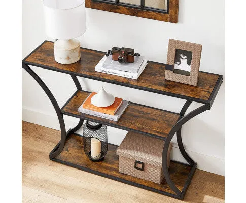 VASAGLE Console Table with Curved Frames with 2 Open Shelves Rustic Brown and Black