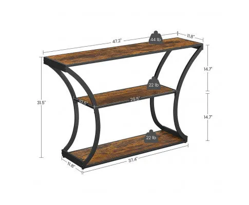 VASAGLE Console Table with Curved Frames with 2 Open Shelves Rustic Brown and Black