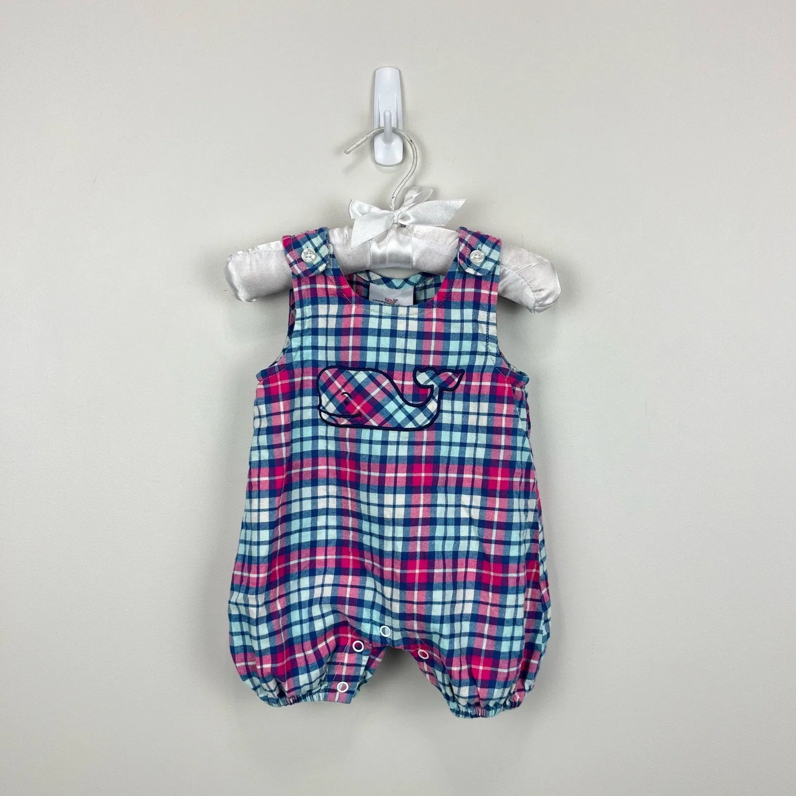 Vineyard Vines Plaid Whale Jon Jon Romper 0-3 Months