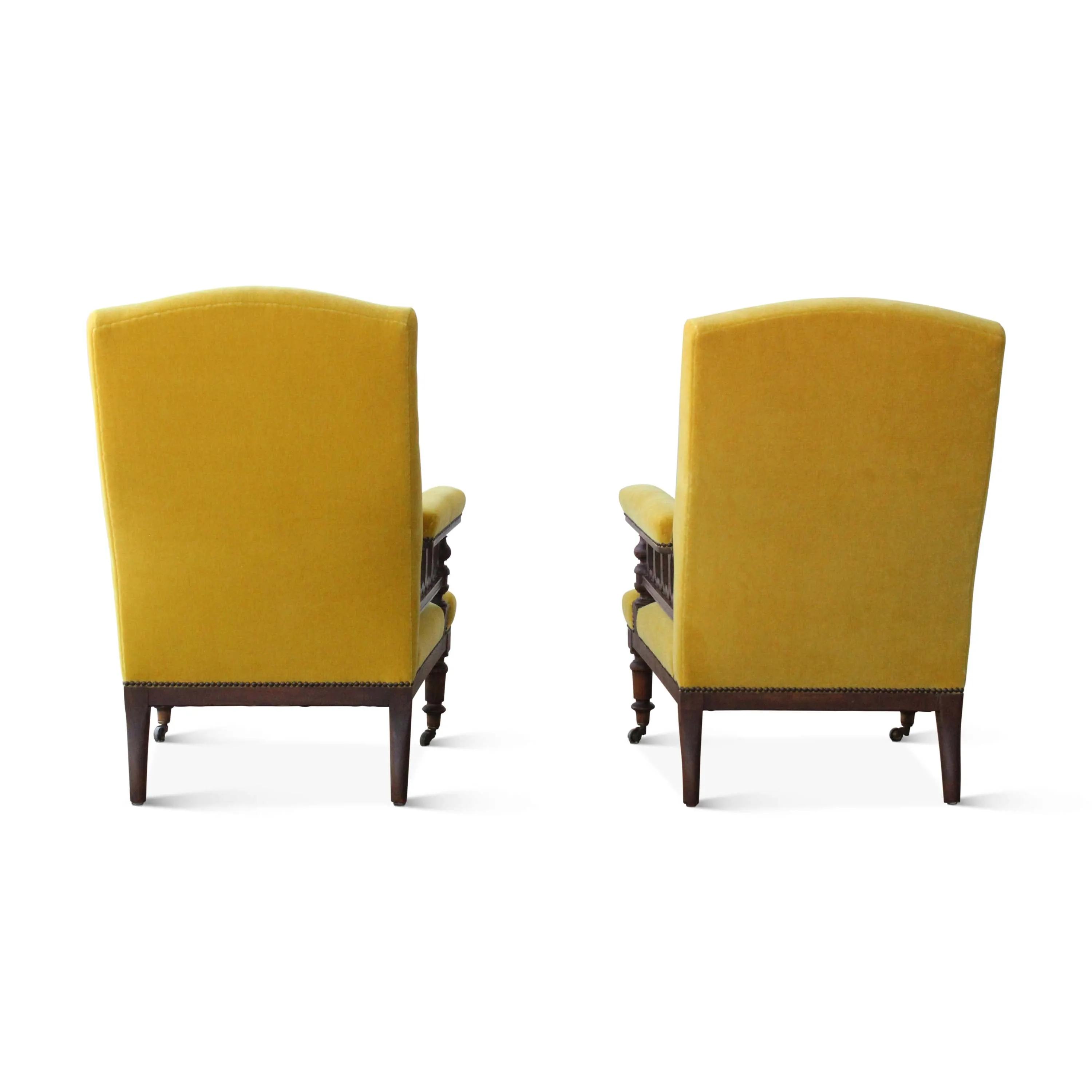 Vintage Pair of Antique Armchairs in Yellow Mohair, France, Late 19th Century