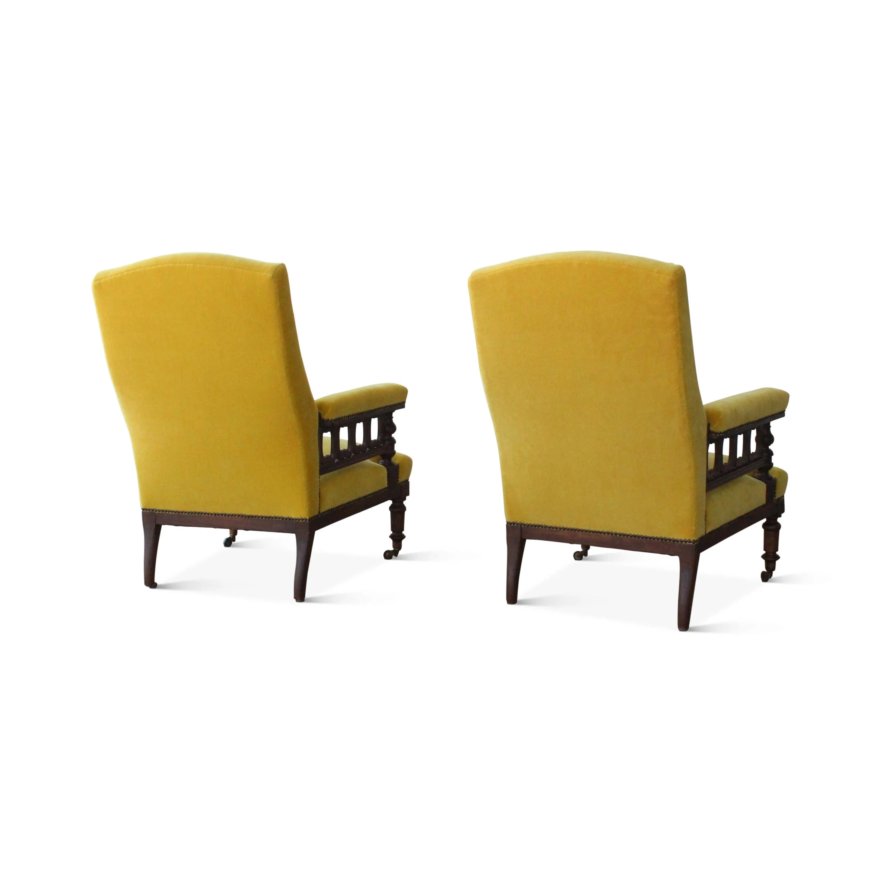 Vintage Pair of Antique Armchairs in Yellow Mohair, France, Late 19th Century