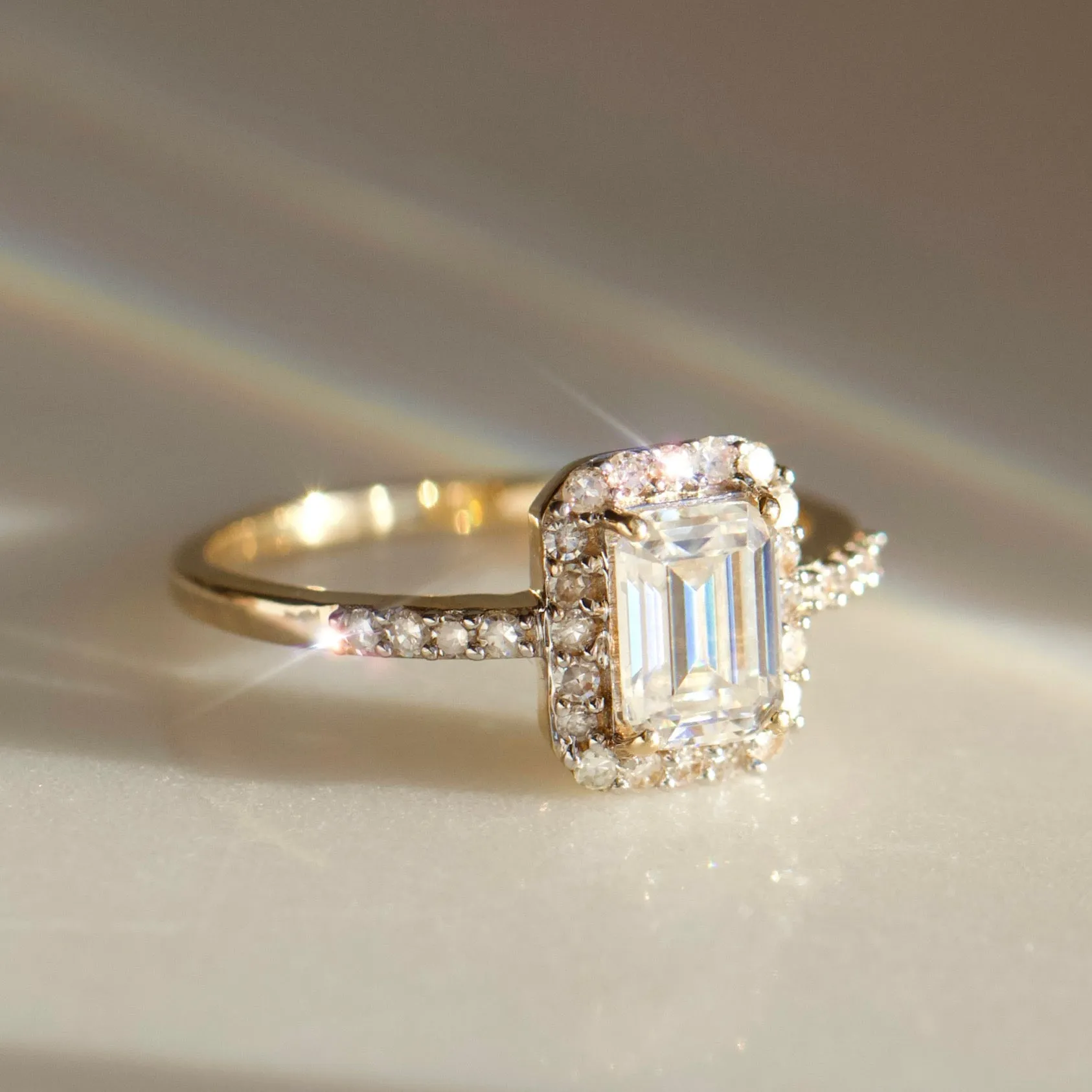 Willow Moissanite and Diamond Pave Halo Ring