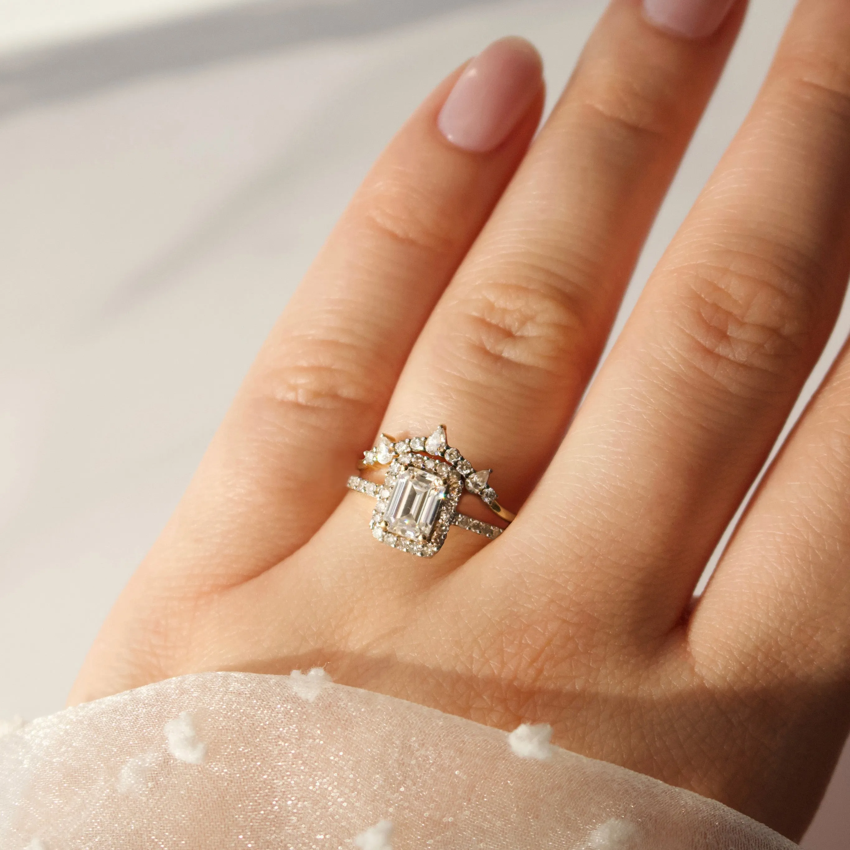 Willow Moissanite and Diamond Pave Halo Ring