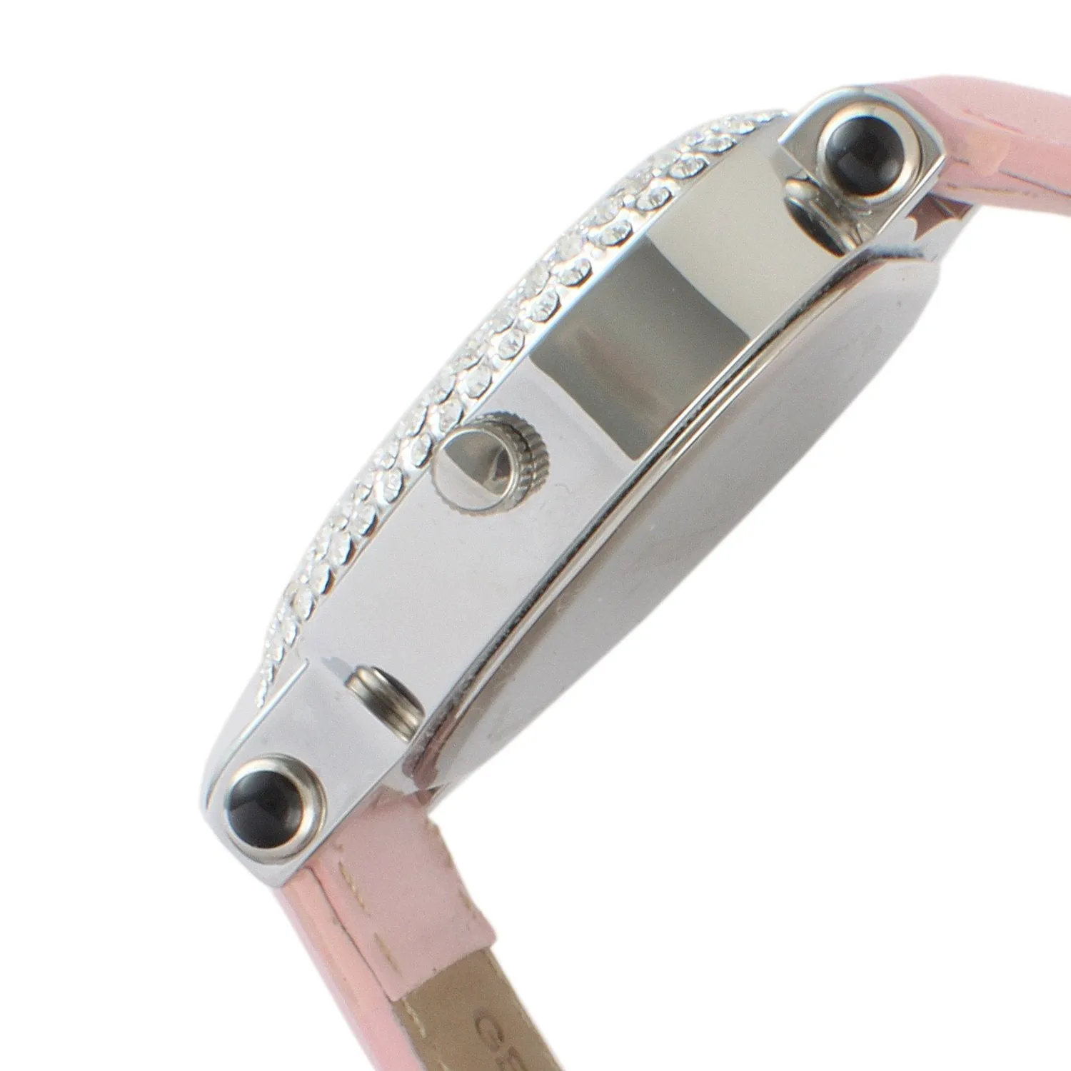 Women's 38mm Pink Crystal Heart Watch with Leather Strap