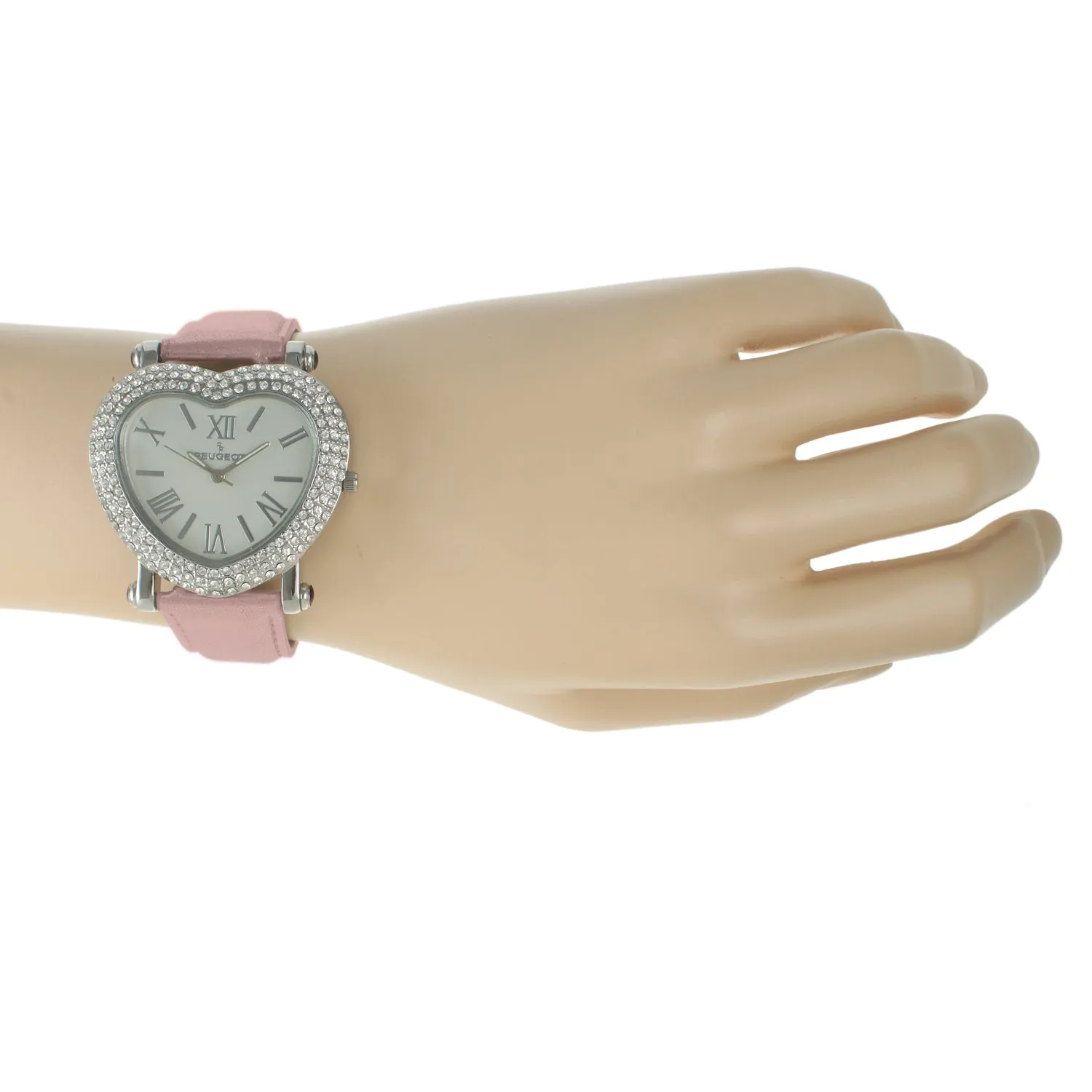 Women's 38mm Pink Crystal Heart Watch with Leather Strap