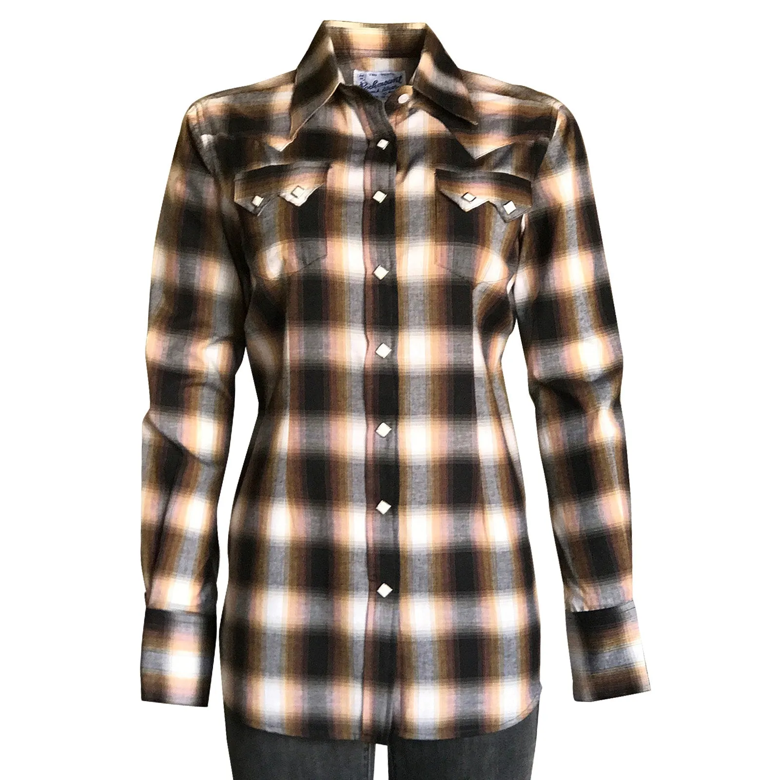 Women's Brown & Rust Shadow Plaid Sawtooth Western Shirt