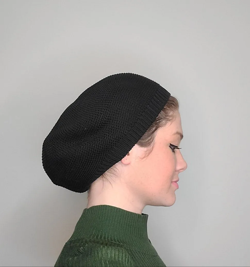 XL Black Fully Knitted Cotton French Beret